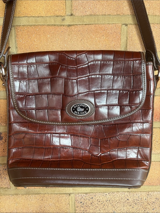 Dooney & Bourke Handbags - Vintage Dooney & Bourke Bayou Alligator Embossed Brown Leather Crossbody Bag,